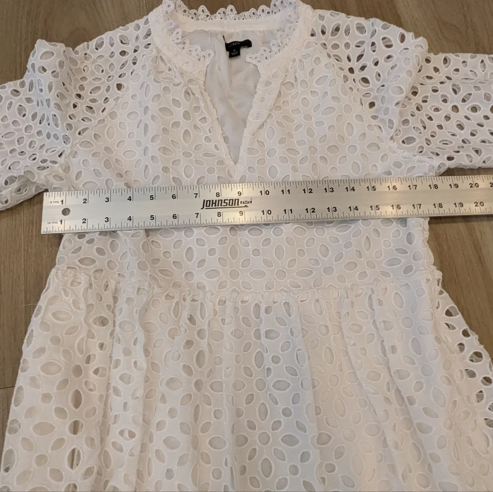 J Crew White Eyelet Tiered Dress Size S